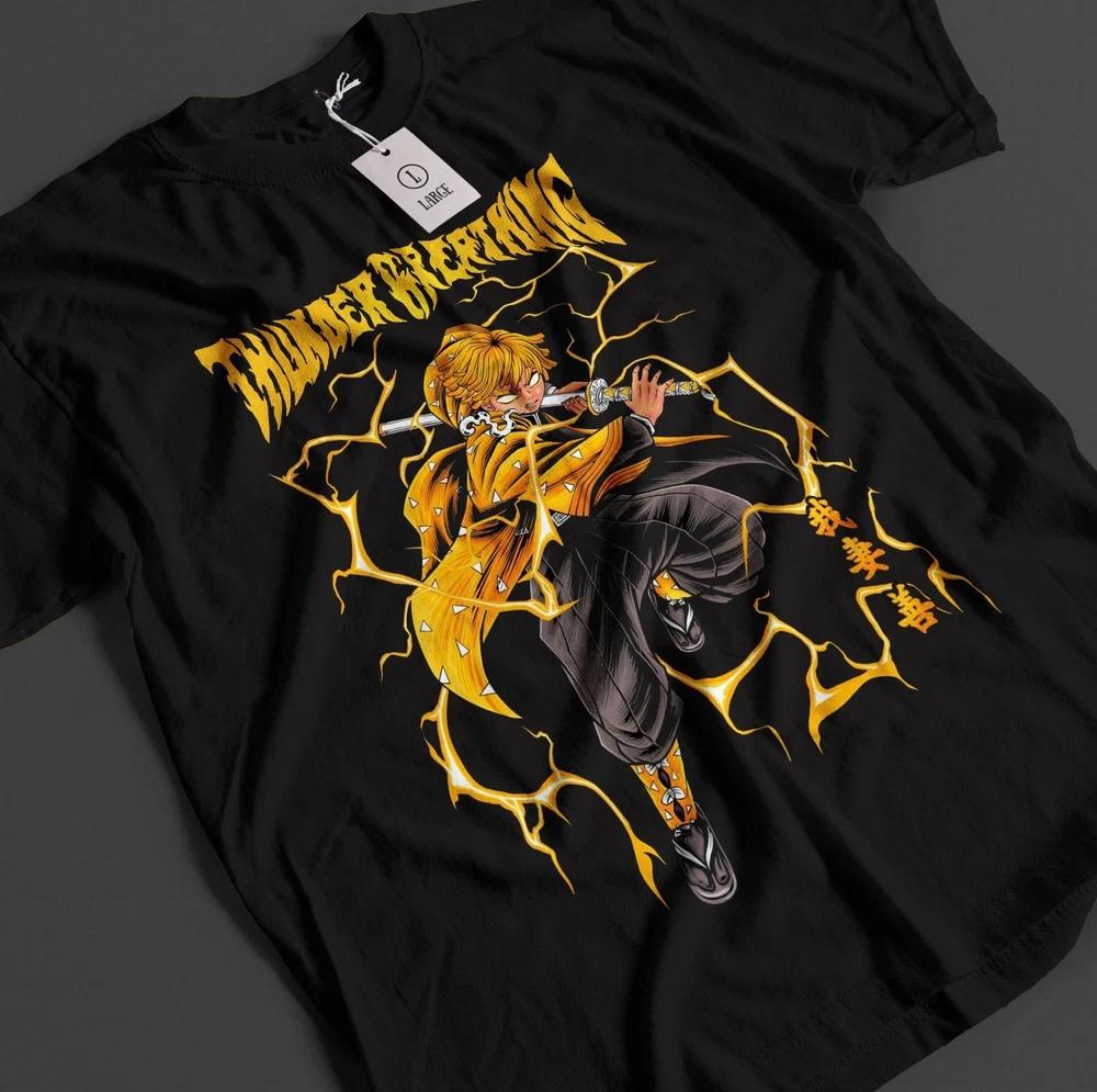 Anime Demon Slayer Zenitsu Thunder Breathing Graphic Black Tshirt Size S4XL S