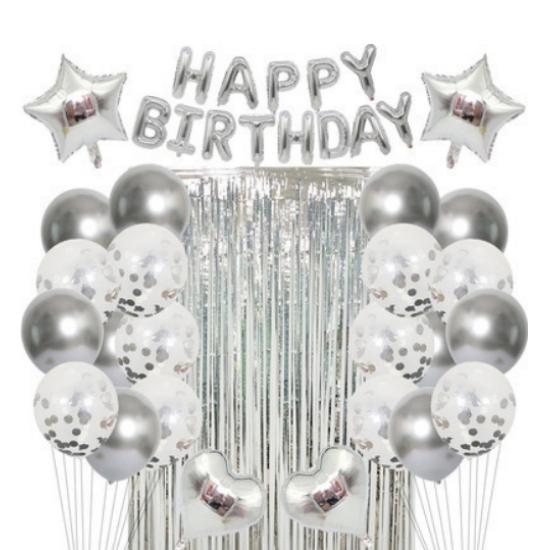 27 stuks/set Verjaardagsdecoratiesets Letter Gefeliciteerd Ballon Regen Zijde Gordijn Babyborrel Verjaardagsfeest Decoratie Ballonnen