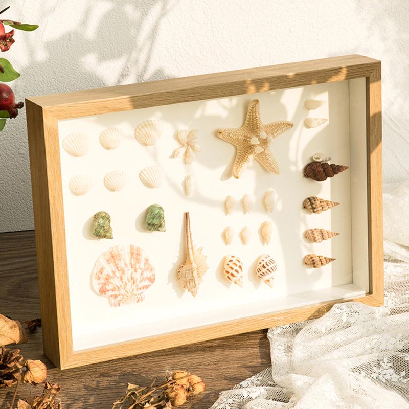 3D Dried Flower Photo Frame: Hollow Desktop Display, Shell Clay Painting, Handmade DIY Materials.