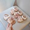 Baby Girls Beach Sandals 2025 Summer New Kids Princess Sweet Floral Sandals with Big Flowers Pearls Beaded Open Toes Anti-skid