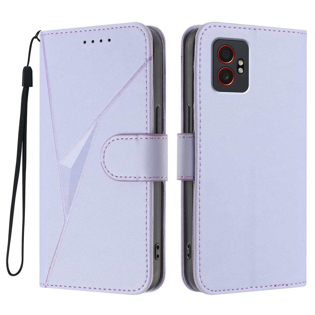 For Samsung Galaxy XCover7 Pro Case Triangle Imprint Leather Phone Cover with Lanyard