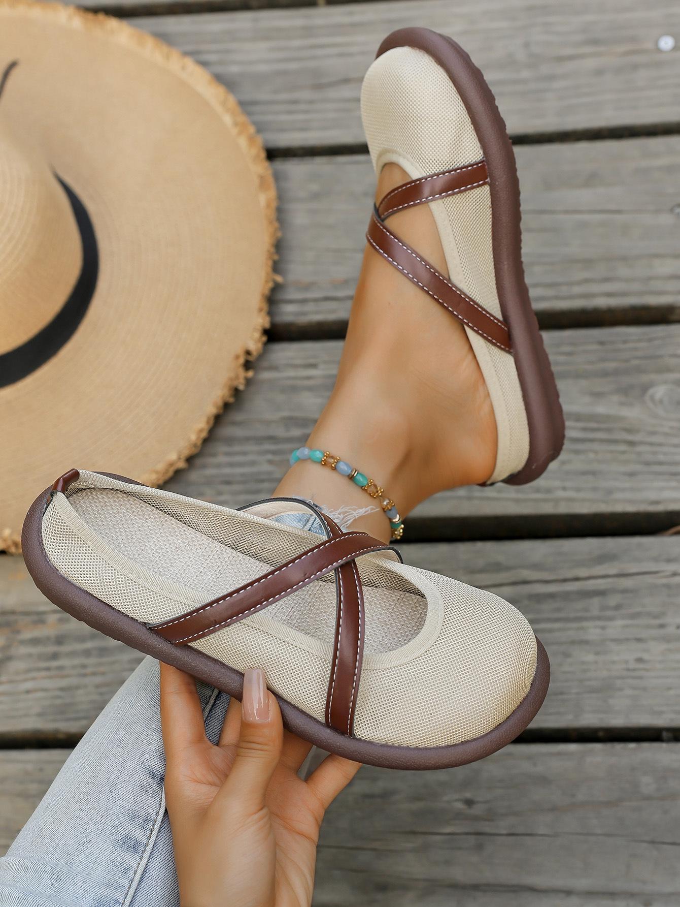 

Fashion Mesh Round Head Slippers 2025 Summer New Women s Fashion Casual Shoes Flats French Shallow Mouth Women s Shoes Flat Slippers 35 хаки