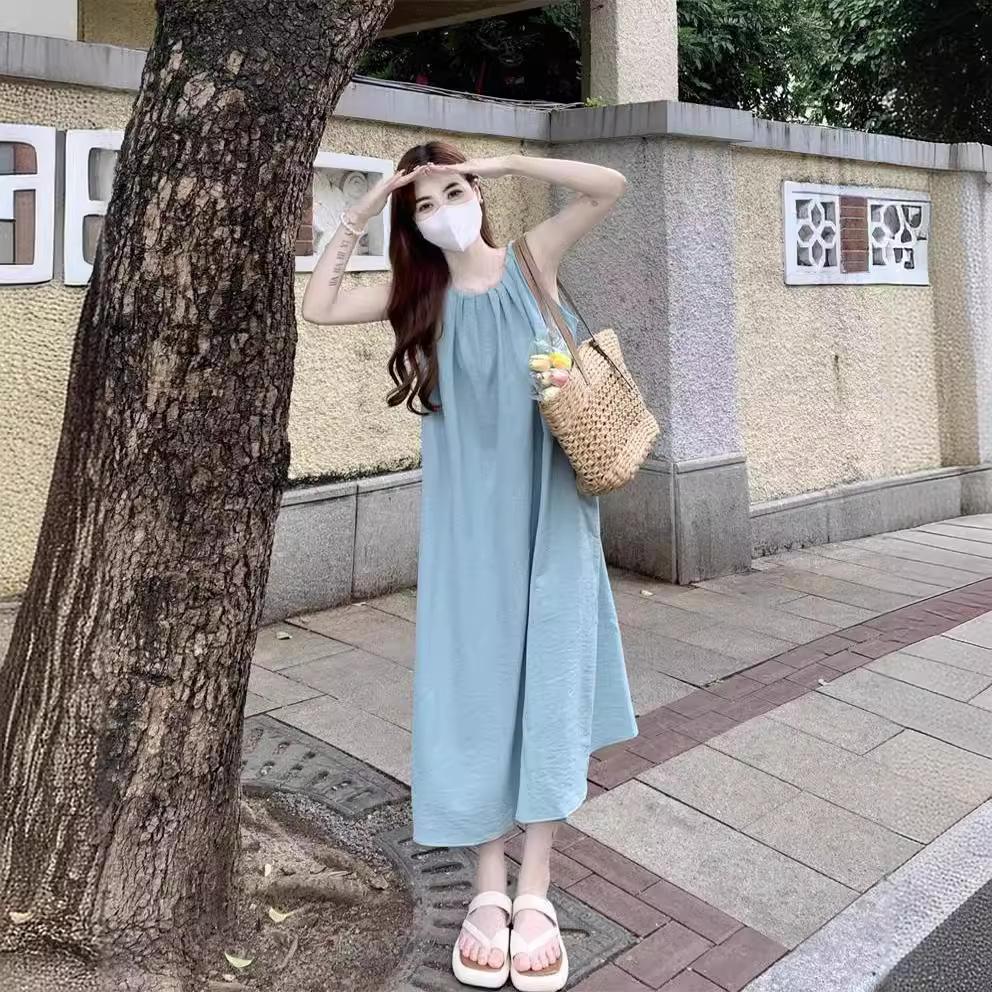 Seaside Vacation Dress Women's Summer Niche Design Sense Loose Sleeveless Vest Skirt a Word Long Dress Fairy Women's Clothing