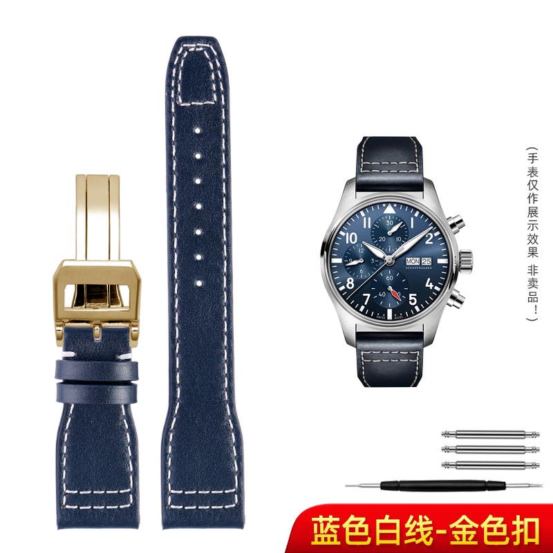 Für IWC Big Pilot Mark 18 Spitfire Braun blau Rindsleder Faltschließe Uhrenarmband Herren Echtes Leder Nieten Armband 21 22mm