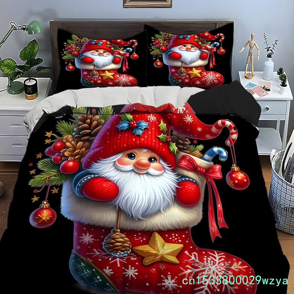 Weihnachtsgnom-Druck Bettwäsche-Set Bettbezug 1 Bettbezug 2 Kissenbezüge Bettwäsche-Set für Erwachsene und Kinder Luxuriöse Weihnachtsgeschenke