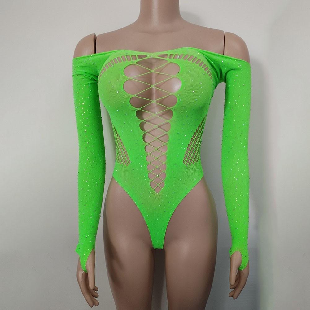 Rhinestone Fishnets Sexy Lingerie Bodysuit Club Party Outfit Daily Use Clothing