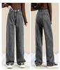 Women's High-Waisted Fleece-Lined Jeans: Thick, Light-Colored, Straight-Leg, Slimming Wide-Leg, Dark Blue for Autumn/Winter 2025.