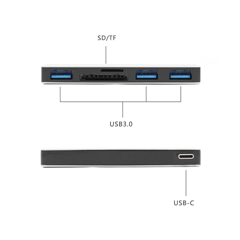5-in-1 USB3.0 Hub Type-C Adaptor Card Reader for Laptop PC Mobile HDD Flash Drive