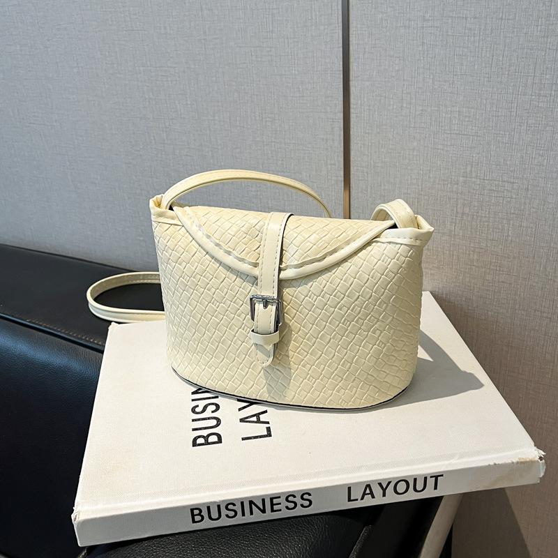 

Fashion textured bucket bag, new woven pattern handbag, high-end shoulder bag, commuter messenger women s bag бежевый
