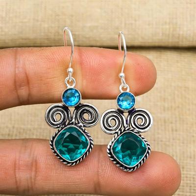 Pendientes de piedra preciosa de indicolita, pendientes de plata de ley maciza 925, joyería antigua hecha a mano, regalo para el Día de la Madre