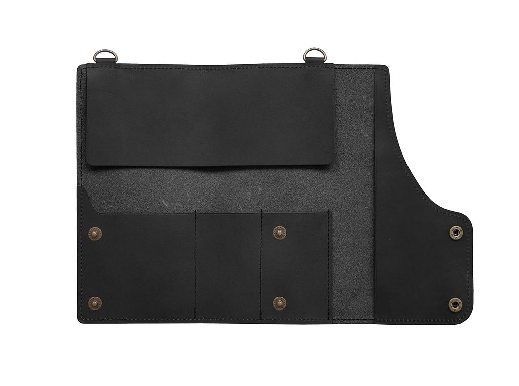 Genuine Leather Roll Pen Case Genuine Leather Wall Stand Made In Japan [3WAY] "Trans Pocket" [Chrome-Free Leather] Pocket/Pen (Black)