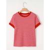 2026 Summer New Women's Casual Round Neck Patchwork Short Sleeve Striped T-Shirt
