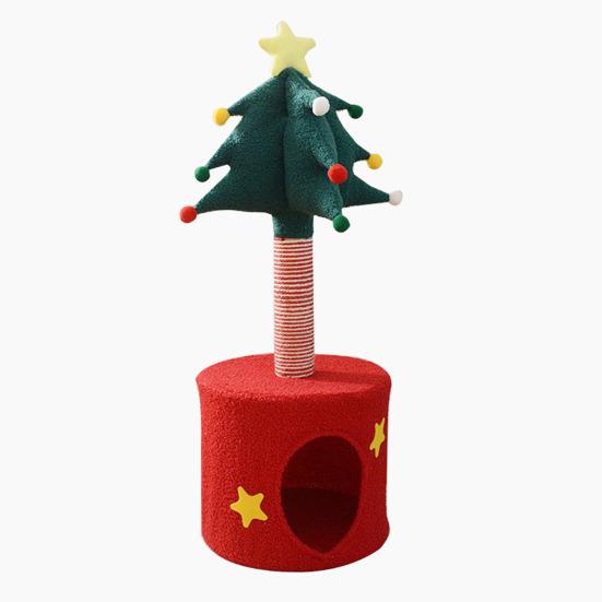 Christmas Tree Cat Tower 2-in-1 Scratching Post Cozy Cave Bed Space-Saving Cat Furniture for Small Cats