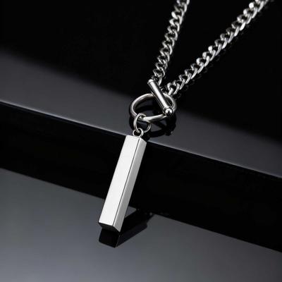 High Quality Stainless Steel Square Pendant Necklace for Men, Fashion OT Buckle Collar for Men Male Jewelry Accessories Gift