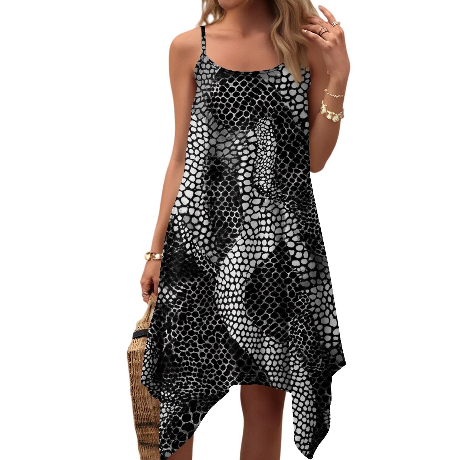 

Женское летнее повседневное винтажное платье с цветочным принтом, круглым вырезом, регулируемыми подтяжками и карманами XL чёрный