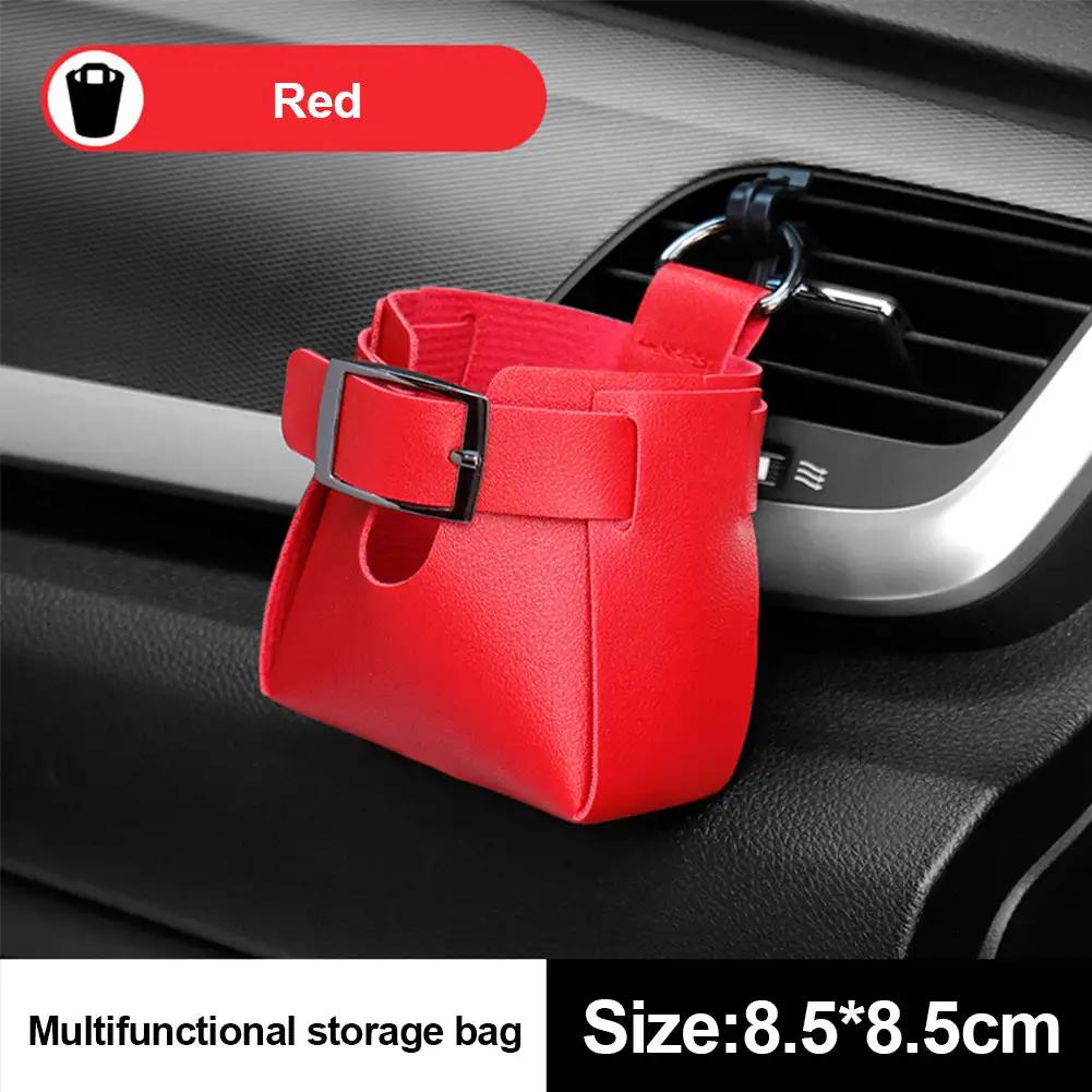 Car Air Outlet Leather Pouch Storage Bag Clip Hooks Auto Interior Box Organizer Phone Holder Car Air Vent Pouch Car Accessories