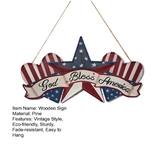Yousheng Independence Day Wooden Sign, Rustic God Bless America Wall Hanging Decor with Red White Blue Stars and Stripes, Patriotic Wood Plaque for