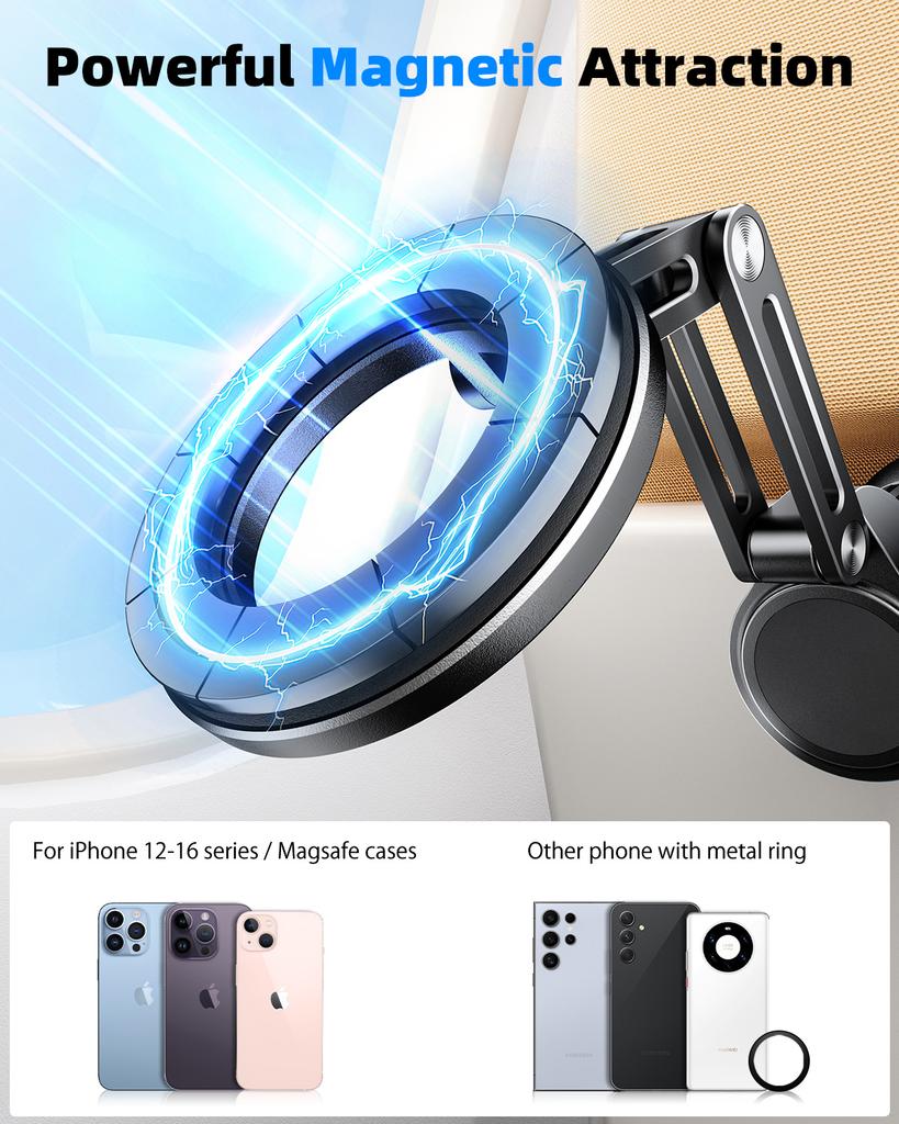 Eary Portable Travel Magnetic Phone Holder Stand With 360° Rotatable Adjustable Mount For Airplane Desk Train Seat iPhone 16 15