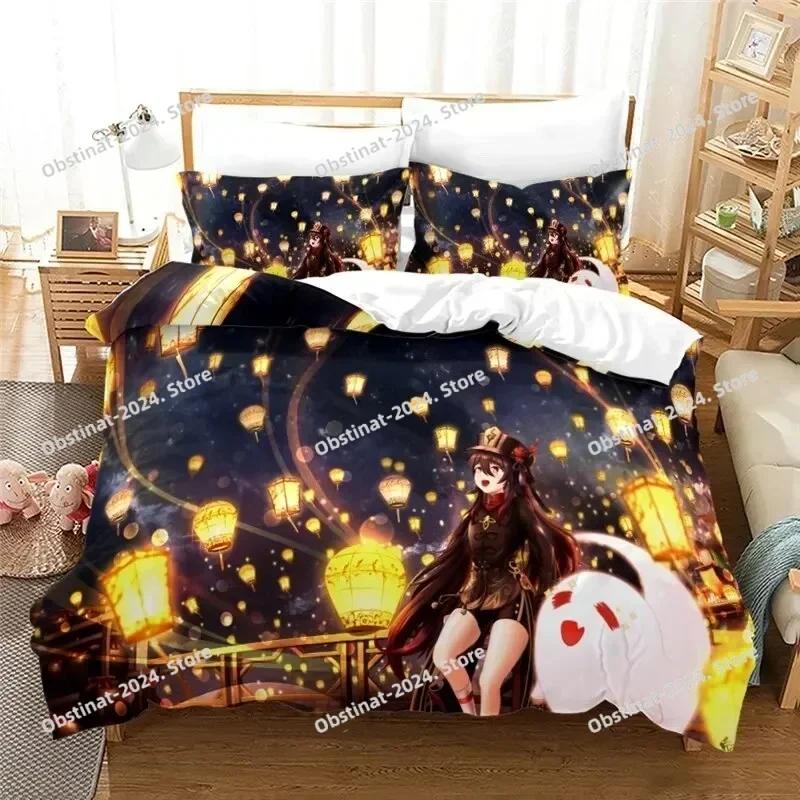 Anime Genshin Impact Paimon Printed Bed Set Duvet Cover Pillowcase Bedding Set Bed Linen Sheet Quilt Cover Full Queen King Size