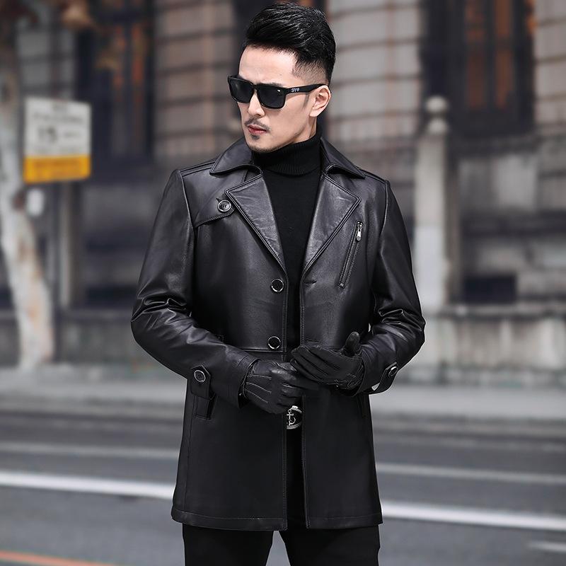 

Весна и осень Натуральная кожаная куртка мужская средней длины Мужская костюмная куртка из овчины Деловая ветровка 5XL