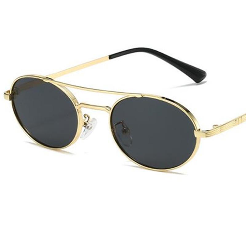Hip Hop Sun Glasses Women Anti-UV Spectacles Alloy Oval Eyeglasses Double Beam Google Small Frame Sunglasses