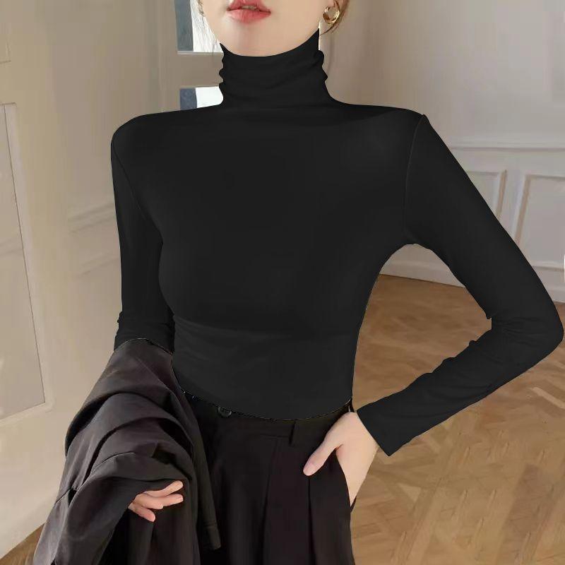 

Универсальный однотонный пуловер с длинным рукавом, женская одежда, весна-осень, водолазка, футболка, повседневный винтажный офисный женский топ L чёрный