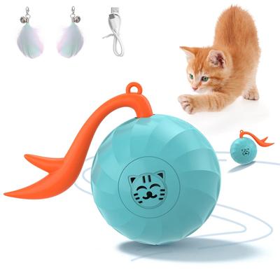 Cat Toys for Indoor Silent 360 Degress Self Auto Rolling Intelllgent Ball Flashing Timing Function with Feathers Interactive Toy
