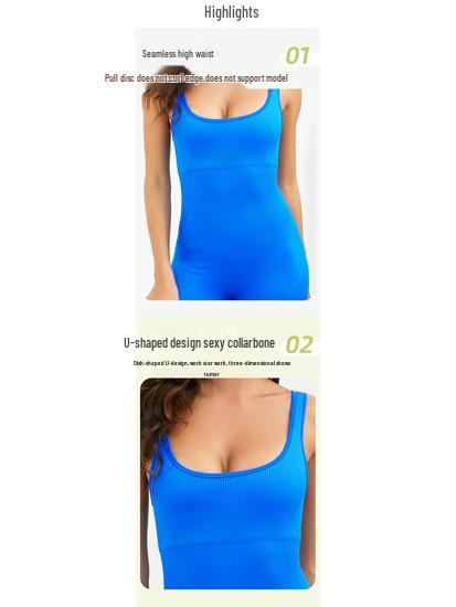 Seamless Ribbed Yoga Bodysuit with Removable Pads and Tight Shorts