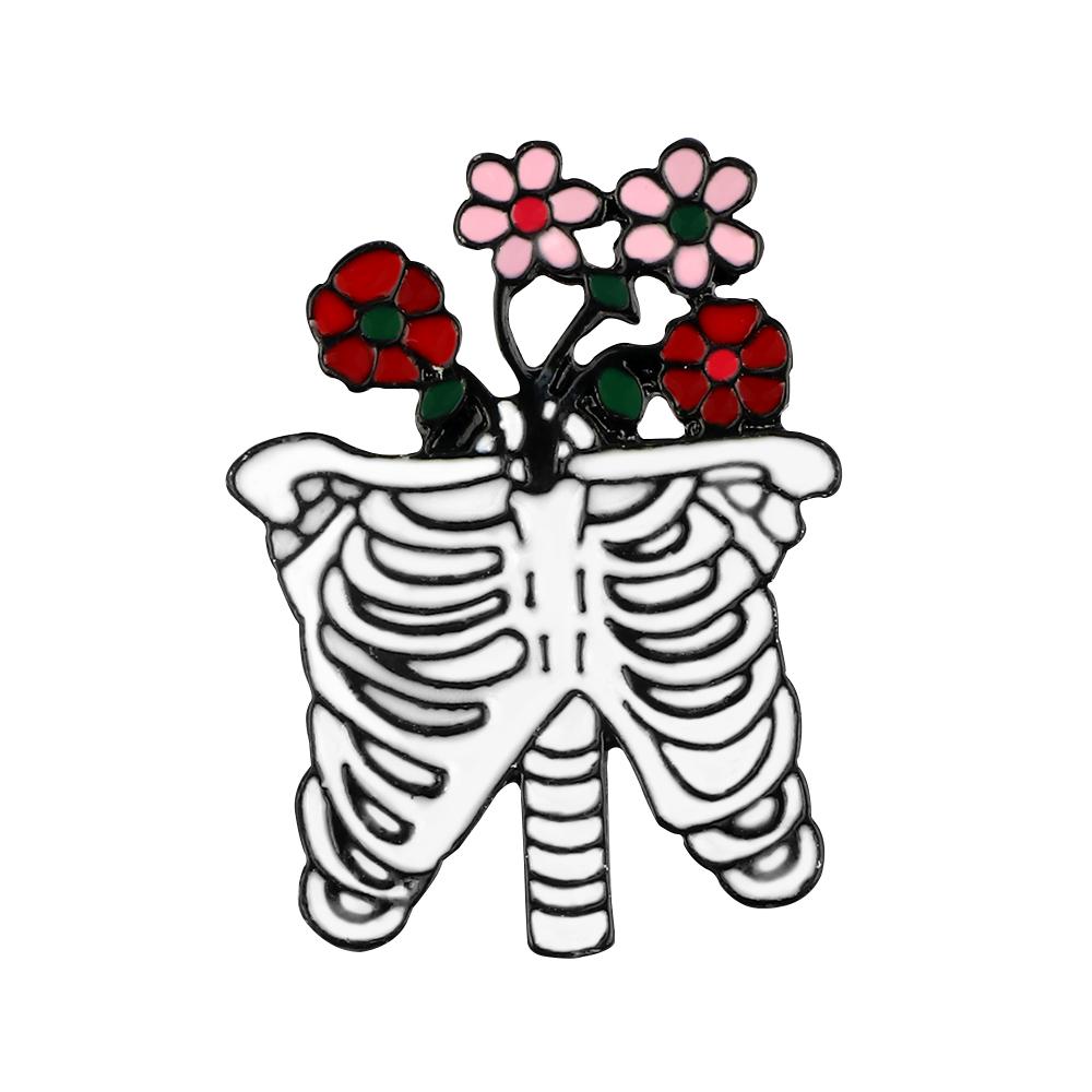 Skull Series Punk Creative Brooches Rib Skeleton Rose Flower Badge Bag Denim Enamel Lapel Pins Gifts for Friends Fashion Jewelry