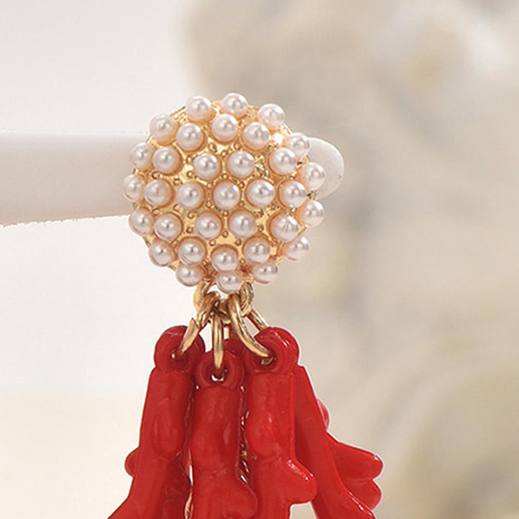Stylish Beach Coral Resin Earrings With Pearl Accents Lightweight Alloy Jewelry For Women Daily Wear