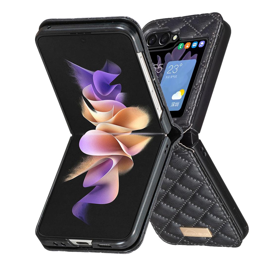 

BINFEN COLOR For Samsung Galaxy Z Flip6 5G/Z Flip5 5G Case Rhombus PU Leather Folding Phone Cover Black
