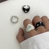 Personality Open Cuff Ring Vintage Heart Shaped Ring Trendy Enamel Rhinestone Ring Daily Accessory
