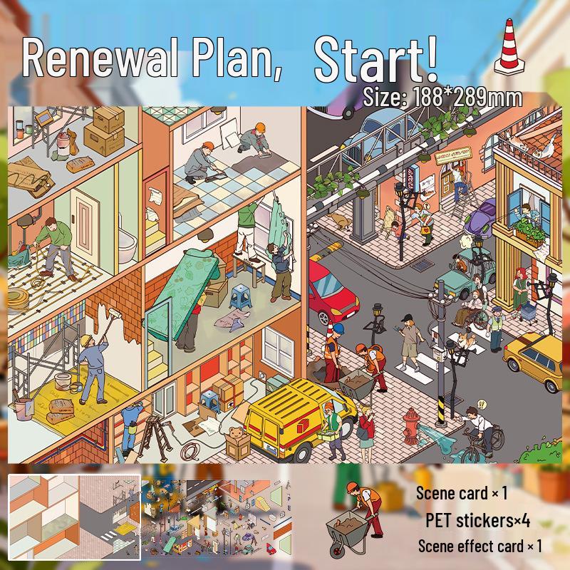 Large 3D Scenery Stickers: Creative, No-Cut, DIY Cartoon Scenes for Journals No