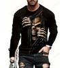 Halloween 3d Skull Skeleton Graphic Print  Long Sleeve T-shirts Fashion Hip Hop Tops Horror Men's T-shirts