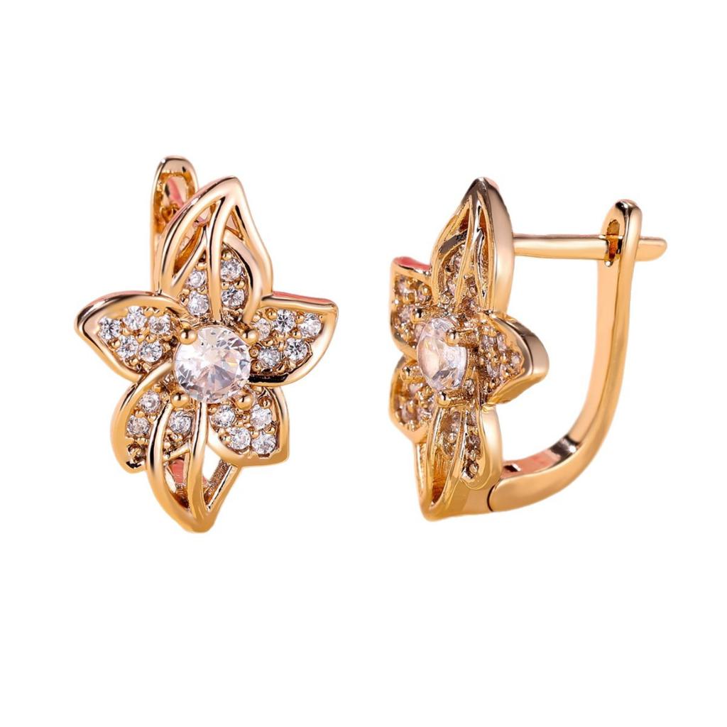 Flower Stud Earrings for Women, Zircon with Colored Border, Everyday Jewelry