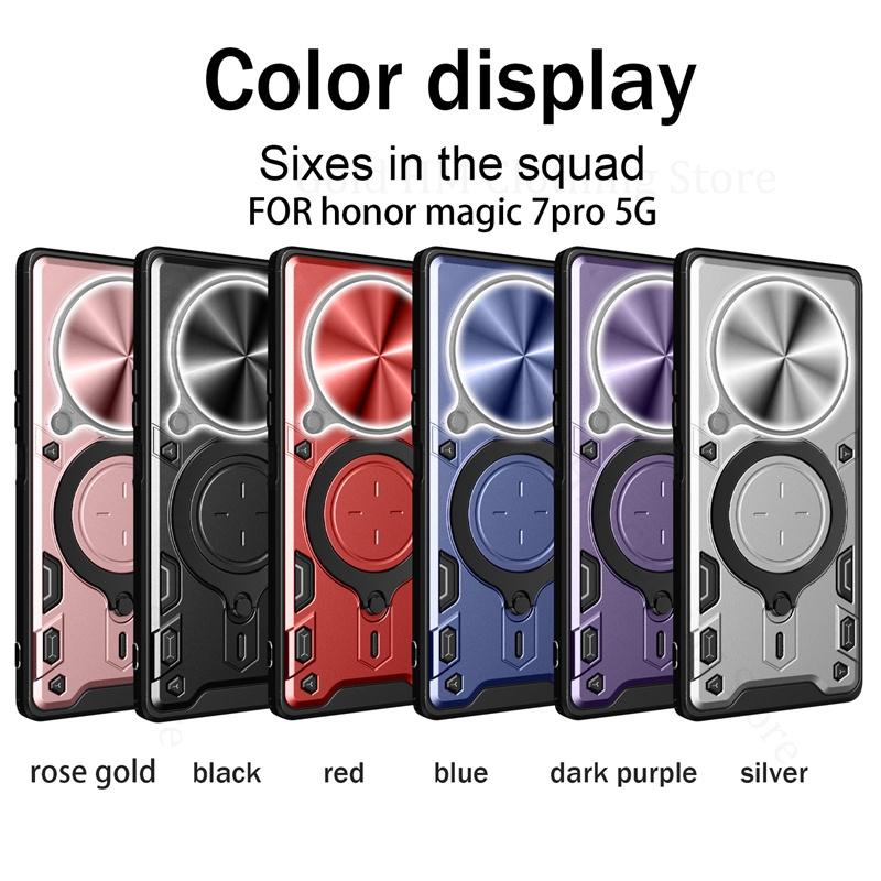 Slide Lens Push Window Armor Shockproof Case For Honor X8C X9C X9a X9B X8B Alloy Finger Ring Holder Magnetic Kickstand Cover For Magic 7 6 Pro 5 Lite