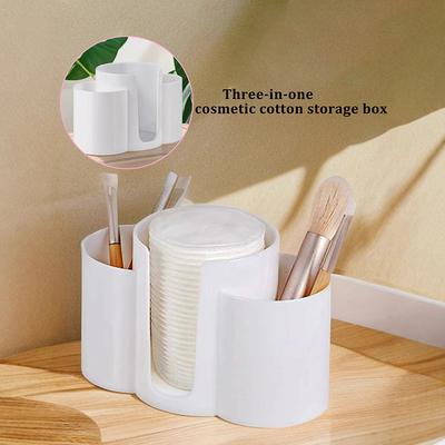 Cotton Swab Storage Box Double Head Cotton Buds Container Transparent Square Bamboo Cover Cotton Swab Toothpick Organize Box