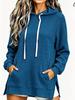 European & American Women's Waffle Knit Hooded Drawstring Pullover Sweatshirt - Autumn/Winter, Loose Fit with Pockets.