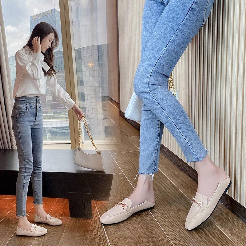Single shoes women's real soft leather shoes women's one-pedal non-slip flat-bottomed casual soft-soled lazy Doudou shoes