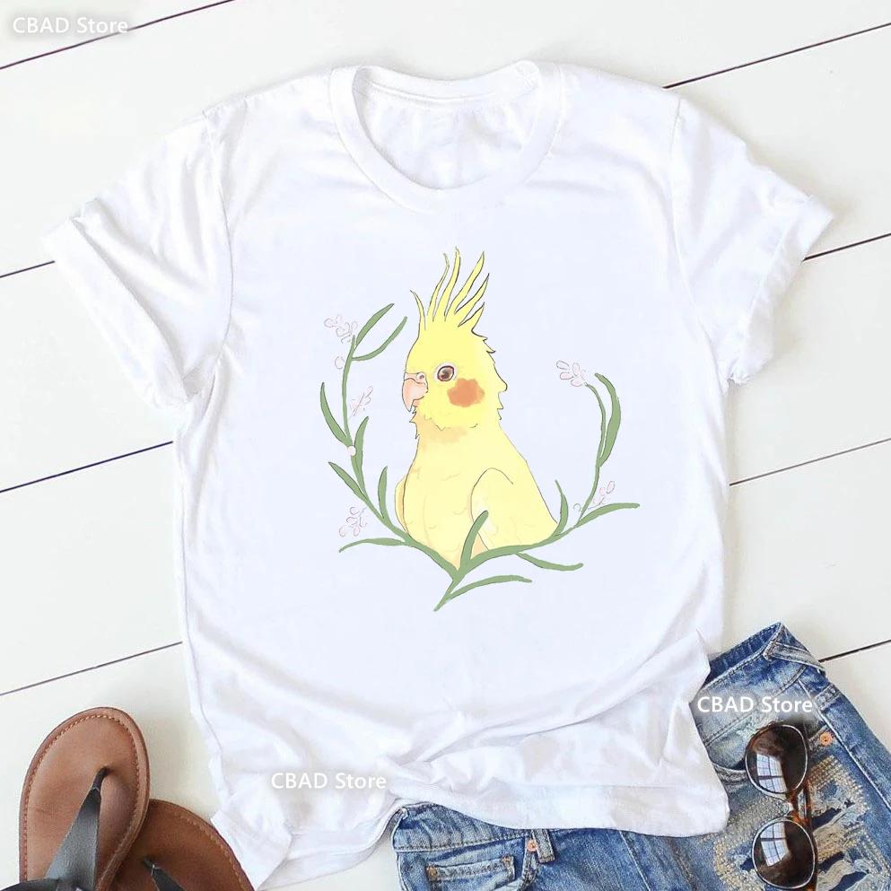 Cute Cockatielsparrot Bird Lovers Print T Shirt Girls Sunflower Flowers Tshirt Unisex Harajuku Kawaii Clothes Summer Tops Tee
