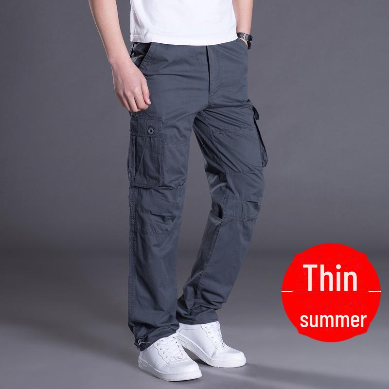 

Чоловічі вільні прямі штани карго з чистої бавовни - великий розмір, багато кишень, повсякденний одяг на осінь і зиму 3XL сірий колір