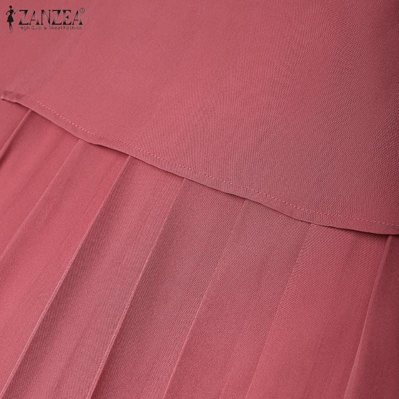 ZANZEA Vestido retro informal de manga larga y cuello redondo para mujer