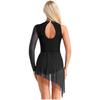 Damen Lyrisches Tanzkostüm Glitzernde Strasssteine Gerafftes Mesh-Overlay Asymmetrischer Rock-Leotard