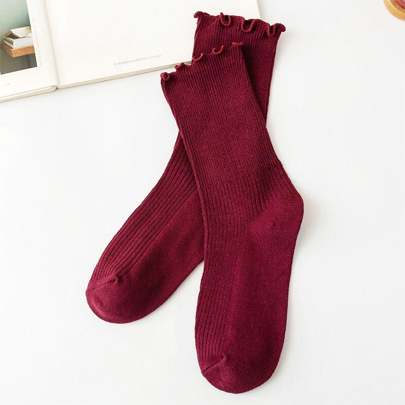 

Женские хлопковые носки до середины икры в японском стиле с оборками, ретро тонкие однотонные гетры для ботильонов One Size