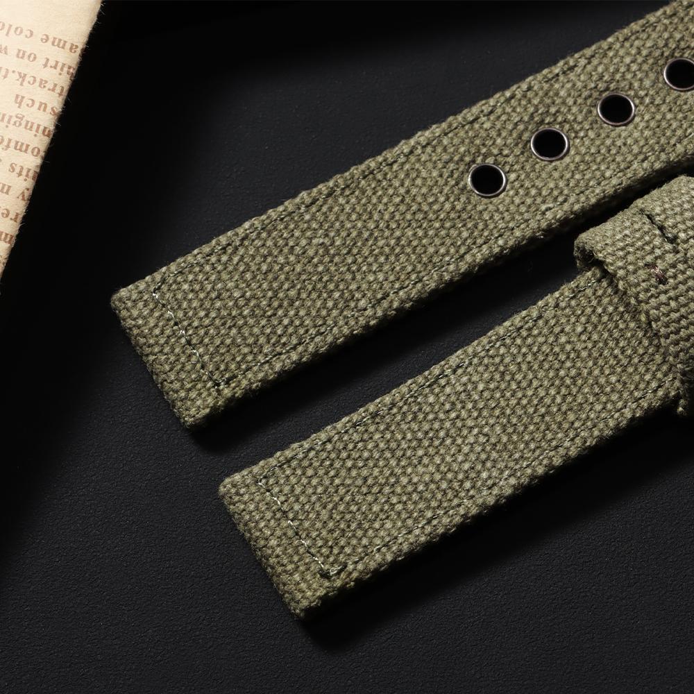 20 22 24mm Double Canvas Thickened Nylon Watchband Vintage Military Watch Bracelet Men Wear-Resistant Denim Strap Black Green