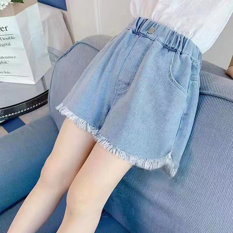 Girls Denim Pearl Short Skirt Summer Fashion Pleated Skirt Children's Culottes