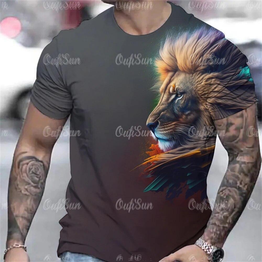 Tiger T-Shirt 3D Print Animal Men's Shirts Summer Short Sleeved Male Pullover Oversized Tops Tees Men Clothing