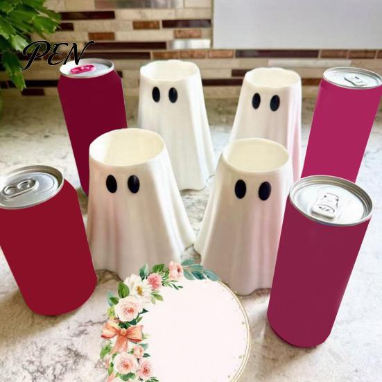 Holiday Table Decoration Halloween Ghost Can Holder, Spooky Figurine Drink Reusable Flexible Holder Cooler Sleeve, for Party Slim Standard And