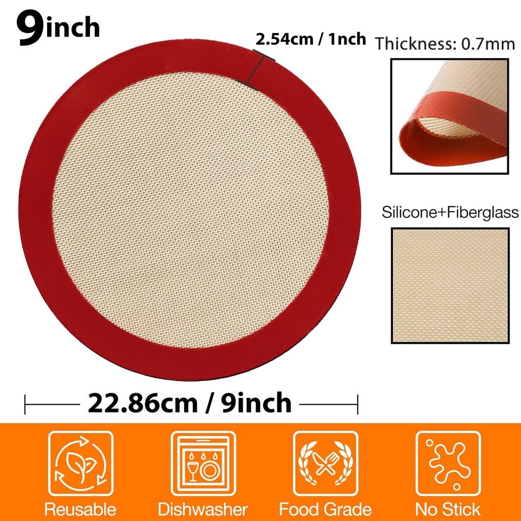 8/9/10inch Round Silicone Baking Mat, Non-Stick Reusable Sheet Liners for Air Fryer, Oven, Baking Pans, for Cake/Pizza/Pastry