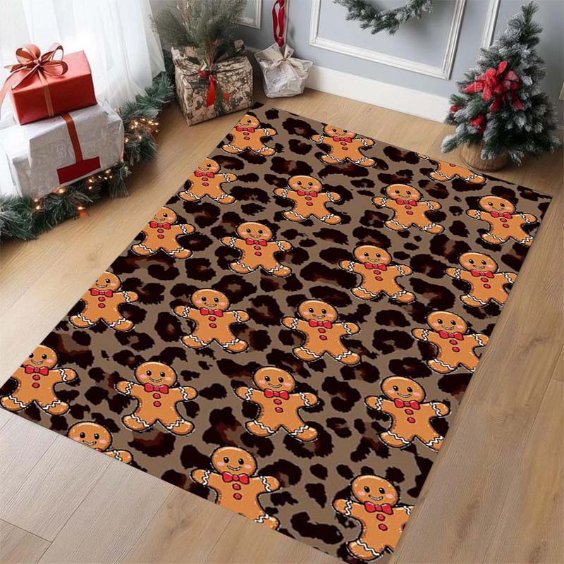Christmas Gingerbread Man Print Rug – Festive Living Room Decor Mat & Non-Slip, Durable Bedside Floor Mat